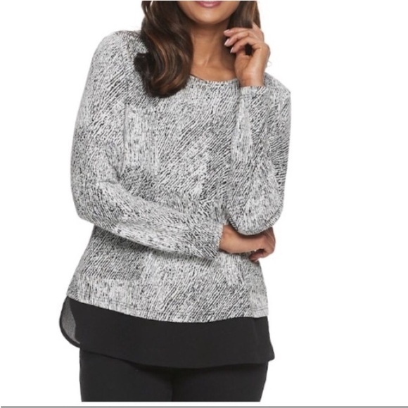 Croft & Barrow mock layer long sleeve top Woman’s XXL black & white - Picture 5 of 14